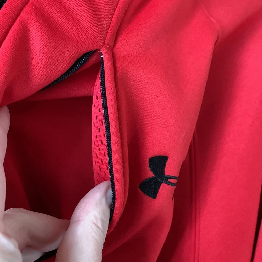 Under Armour LARGE men’s warm red fleece lined full zip jacket stand collar VGUC